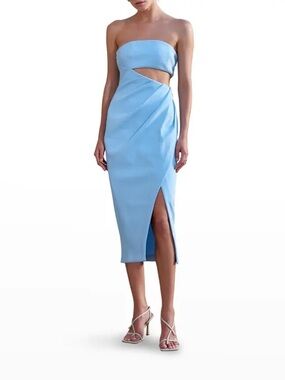 Misha Medora Strapless Asymmetric Cut-Out Midi Dress in blue Size 2